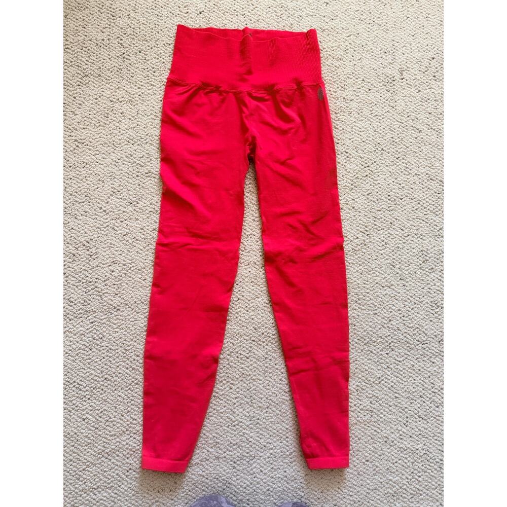 Free People FP Movement Leggings M/L Muted Coral High Rise Ribbed Waist - Picture 4 of 9